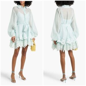 Zimmermann Light Blue Lace Trim Long Sleeve Dress